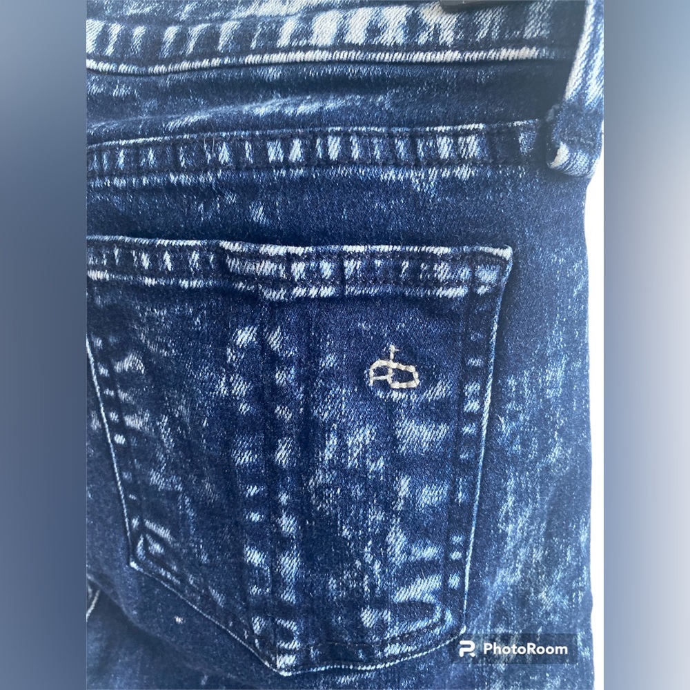 Rag & Bone Acid Wash Denim Skinny Jeans Size 25 Dark Blue White Womens Ankle - Picture 7 of 12